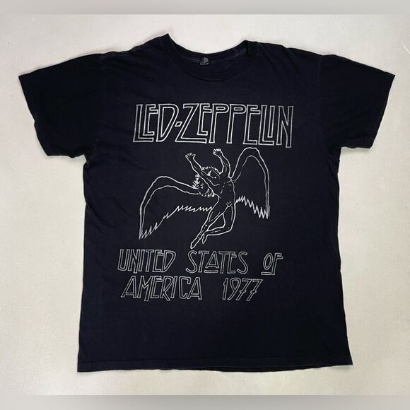 Led Zeppelin USA 1977 Tour Graphic T-shirt Men Large Black Short Sleeve Music - Picture 1 of 5